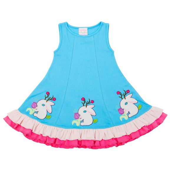 NEW LEMON LOVES LIME girl's bunny embroidery dress in jackalope bunny - Picture 1 of 1